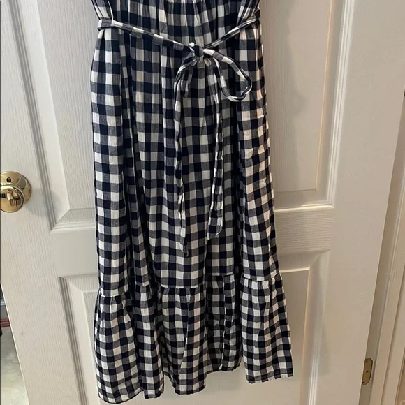 Old Navy Blue Checkered Midi Dress with Ruffle Sleeves - Picture 8 of 8